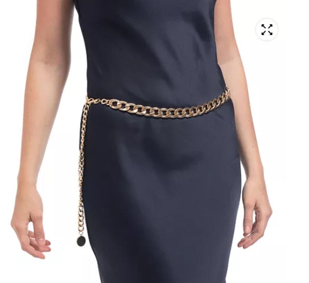 Vince Camuto Gold Chain Belt Chunky Link Medallion Drop Statement M/L Adjustable